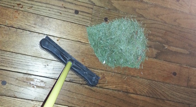 Sweeping up pine needles