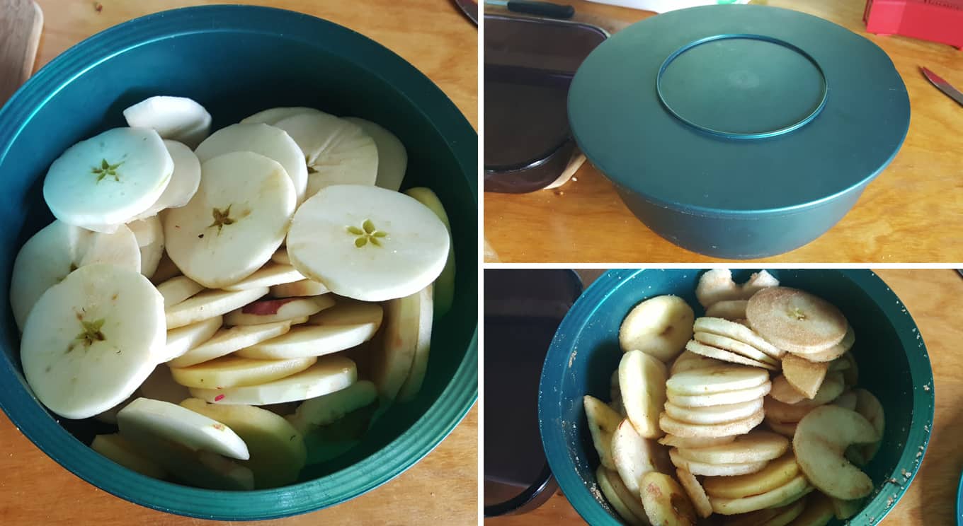 adding cinnamon and sugar to apples | apple crisp recipe