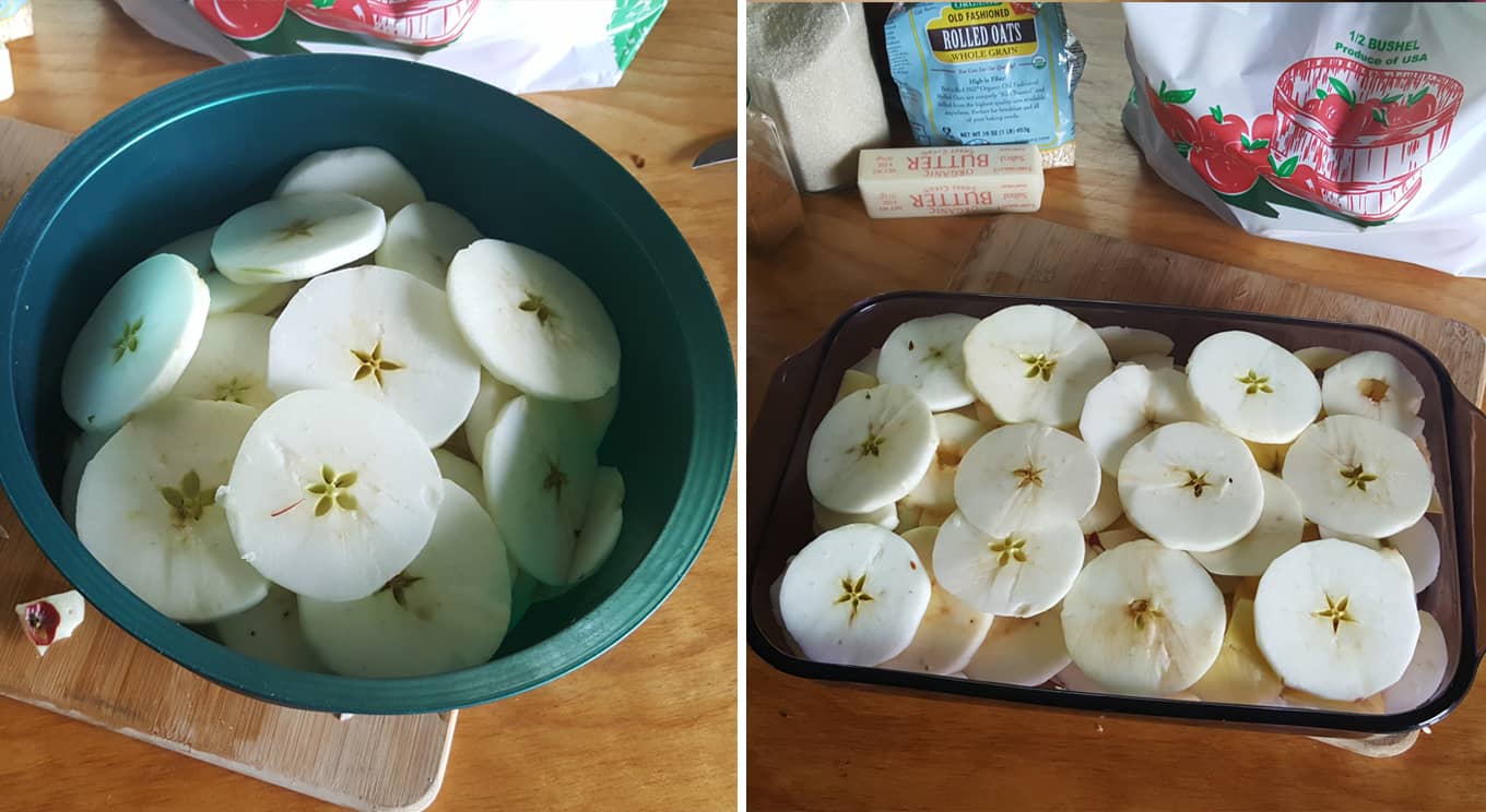 Sliced apples filling 9x13 pan | apple crisp recipe