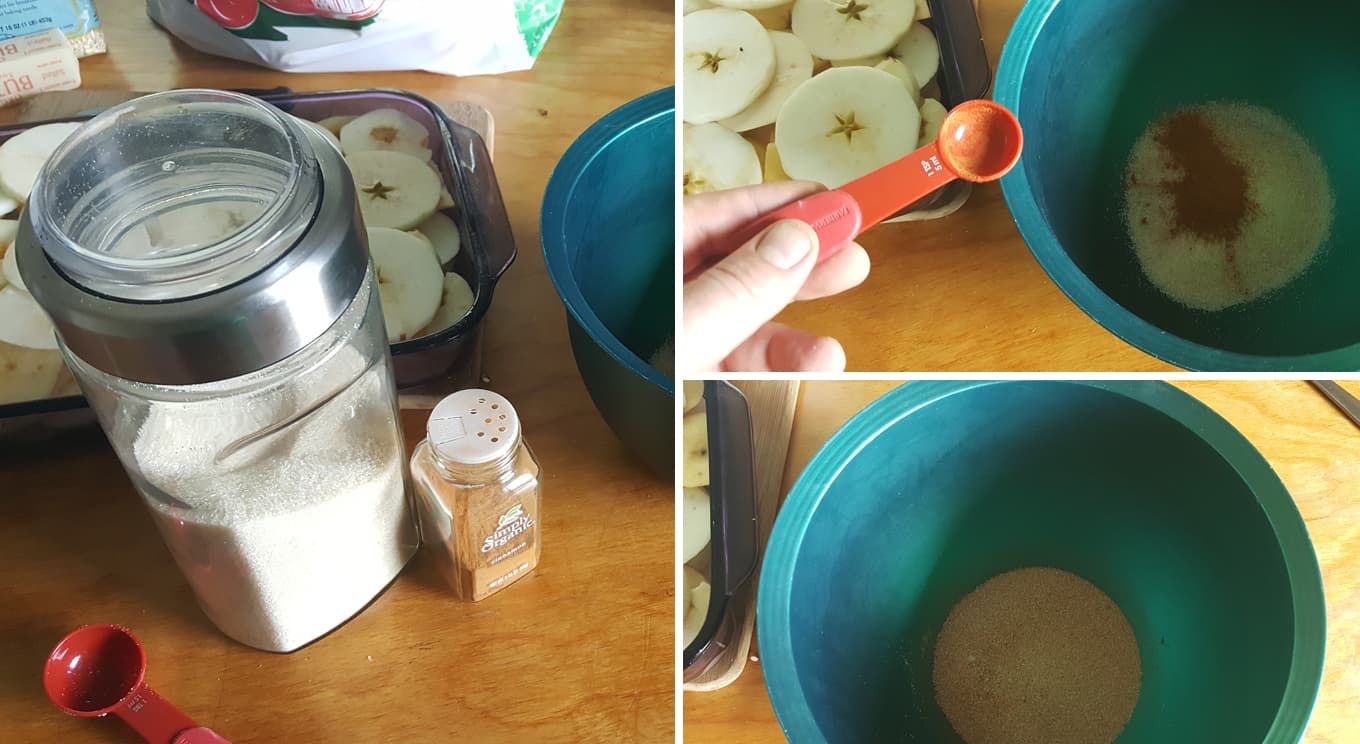making sugar and cinnamon mixture for apples | apple crisp recipe