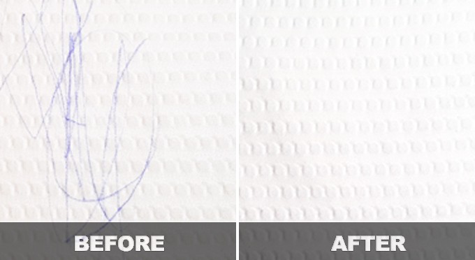 Reinigung und Tintenflecken: vorher und nachher